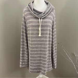Olive + Oak Cowl Neck Light Purple Striped Tunic Length Top, Sz L